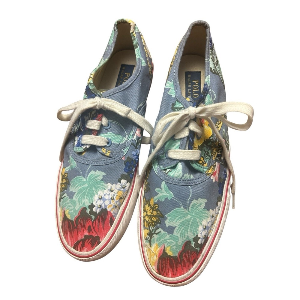 Polo Ralph Lauren Morray Men's 10.5D Hawaiian Floral Canvas Sneakers Blue Casual